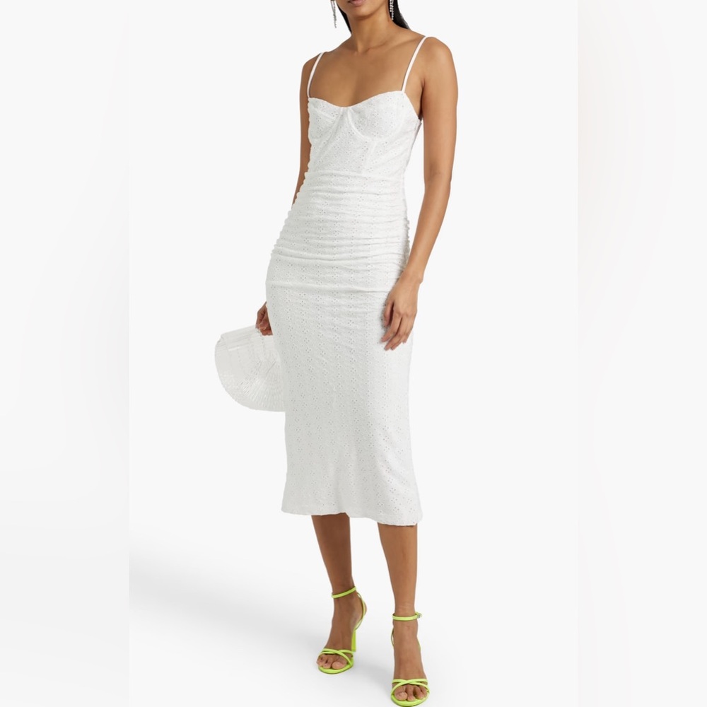 JONATHAN SIMKHAI Moira Broderie Anglaise Bustier Midi White Eyelet Dress